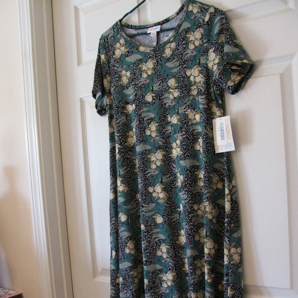 LuLaRoe Carly Dress XS NWT $45 High Low Hem Swing Style Green Floral - Picture 3 of 4